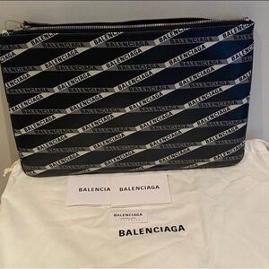 Balenciaga Black and White Logo Pouch